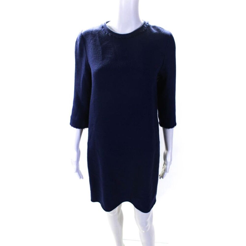 Amelia Toro Womens Blue Fringe Edge Crew Neck 3/4 Sleeve A-Line Dress Size M